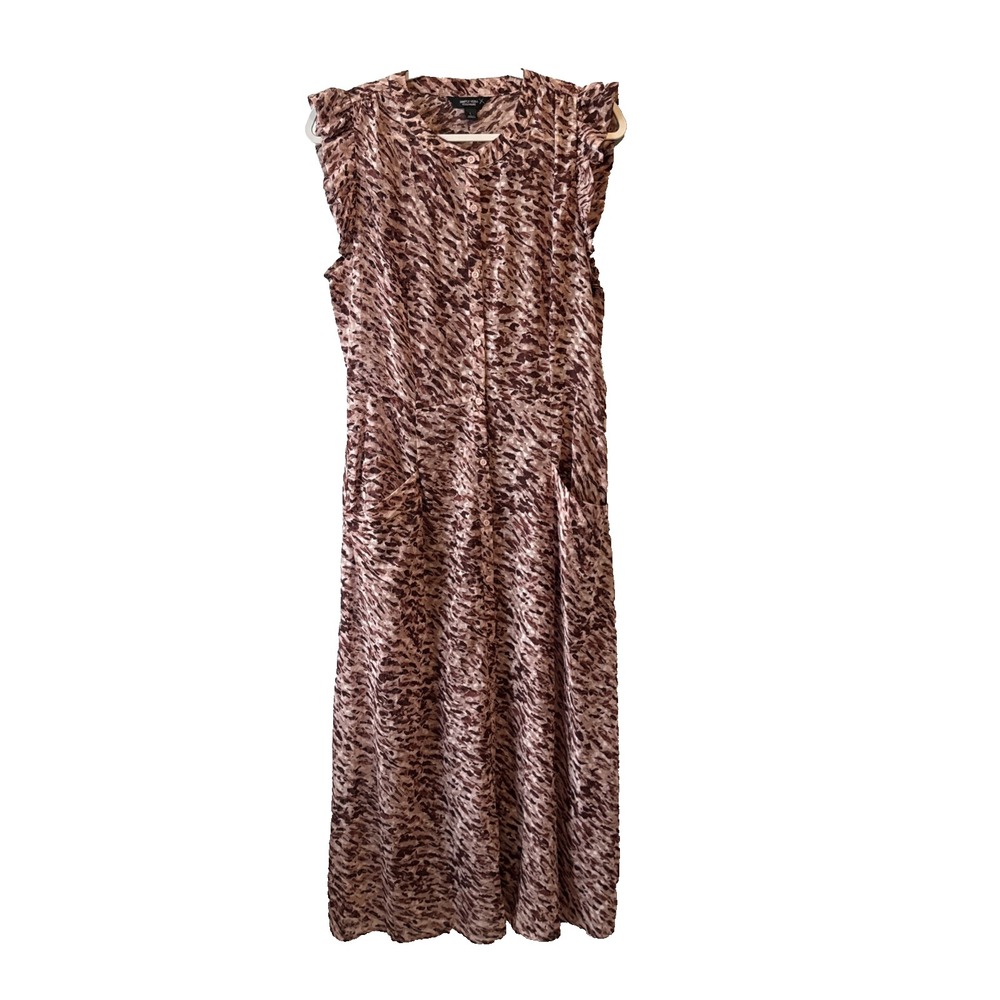 Simply Vera Wang Ruffle Sleeve Midi Dress Pink Print Women's L Boho Chic Cottage
